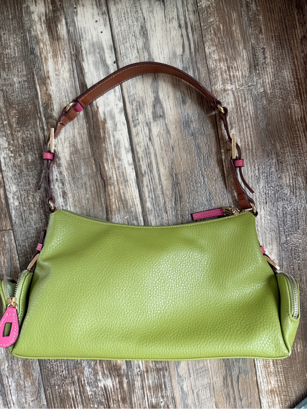 Vintage Y2K Liz Claiborne Lime Green Shoulder Bag with Pink Accents